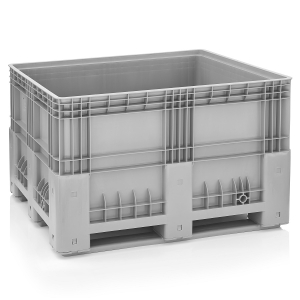 Συμπαγές πλαστικό παλετοκιβώτιο 600L με 3 τραβέρσες 120×100×76cm Γκρι