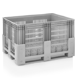 Διάτρητο πλαστικό παλετοκιβώτιο 600L με 3 τραβέρσες 120×100×76cm Γκρι